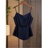 image:imageRoseSeek Womens Tie Side Wrap Camisole Tops Spaghetti Strap V Neck Elegant Blouses ShirtsDeep Blue
