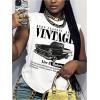 image:imageRoseSeek Womens Vintage Graphic Car Print Summer Tank Top Crewneck Sleeveless Tops StreetwearWhite