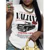 image:imageRoseSeek Womens Vintage Graphic Car Print Summer Tank Top Crewneck Sleeveless Tops StreetwearWhite and Black