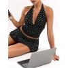 image:imageRoseSeek Womens Y2K Polka Dots Backless Halter Tops Sleeveless Ruched Fitted Low Cut Crop TopBlack