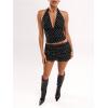 image:imageRoseSeek Womens Y2K Polka Dots Backless Halter Tops Sleeveless Ruched Fitted Low Cut Crop TopBlack