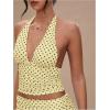 image:imageRoseSeek Womens Y2K Polka Dots Backless Halter Tops Sleeveless Ruched Fitted Low Cut Crop TopYellow