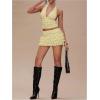 image:imageRoseSeek Womens Y2K Polka Dots Backless Halter Tops Sleeveless Ruched Fitted Low Cut Crop TopYellow