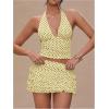 image:imageRoseSeek Womens Y2K Polka Dots Backless Halter Tops Sleeveless Ruched Fitted Low Cut Crop TopYellow