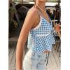 image:imageRoseSeek Womens Y2k Crop Camisole Tops Tie Front V Neck Vacation Top Spaghetti Strap Summer Tank TopBlue and White