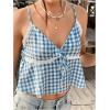 image:imageRoseSeek Womens Y2k Crop Camisole Tops Tie Front V Neck Vacation Top Spaghetti Strap Summer Tank TopBlue and White