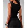 image:imageRoseSeek Womens Y2k Grommet Ribbed Knit Tank Top Mock Neck Sleeveless Summer Crop TopsBlack