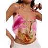 image:imageRoseSeek Womens Boho Floral Beaded Chain Camisole Top Backless Draped Neck Sleeveless Low Cut Crop TopsPink
