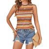image:imageRoseSeek Womens Boho Tank Tops 2024 Causal Summer Sleeveless Vest Tops Geo Print Crewneck ShirtsLight Orange