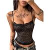 image:imageRoseSeek Womens Cheetah Lace Camisole Spaghetti Strap Slim Fit Cropped Tops Summer Aesthetic Y2k TopsBrown