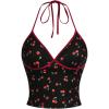 image:imageRoseSeek Womens Cherry Print Halter Cami Tops Backless Slim Fit Summer Going Out Y2K Crop Tank TopBlack