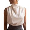 image:imageRoseSeek Womens Draped Mock Neck Tank Top Elegant Sleeveless Blouses Office Business ShirtsBeige