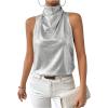 image:imageRoseSeek Womens Elegant Metallic Tops Stand Collar Sleeveless Top Summer Party TopsSilver