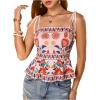 image:imageRoseSeek Womens Floral Going Out Cami Top Sleeveless Spaghetti Strap Camisole Peplum Summer TopsMulticolor Orange