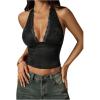 image:imageRoseSeek Womens Floral Lace Deep V Neck Halter Tops Y2K Backless Summer Going Out Crop Tank TopBlack