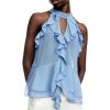 image:imageRoseSeek Womens Flowy Going Out Halter Tops Ruffle Mesh Tops Cut Out Sleeveless Tie Neck Tank Top Summer OutfitBlue