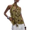 image:imageRoseSeek Womens Flowy Going Out Halter Tops Ruffle Mesh Tops Cut Out Sleeveless Tie Neck Tank Top Summer OutfitGreen