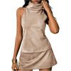 image:imageRoseSeek Womens Fold Over High Neck Tops Sleeveless Fitted Tank Tops Western OutfitApricot