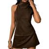 image:imageRoseSeek Womens Fold Over High Neck Tops Sleeveless Fitted Tank Tops Western OutfitBrown