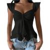 image:imageRoseSeek Womens Layered Ruffle T Shirts Sweetheart Neck Cap Sleeve Elegant Crop TopsBlack