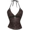 image:imageRoseSeek Womens Leopard Print Halter Tops Gothic Deep V Neck Sleeveless Music Festival Crop TopBrown