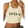 image:imageRoseSeek Womens Letter Print Sleeveless Tank Top Scoop Neck Slim Fit Crop Tops ShirtsApricot