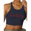 image:imageRoseSeek Womens Letter Print Sleeveless Tank Top Scoop Neck Slim Fit Crop Tops ShirtsDeep Blue