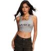 image:imageRoseSeek Womens Letter Print Sleeveless Tank Top Scoop Neck Slim Fit Crop Tops ShirtsGrey