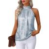 image:imageRoseSeek Womens Metallic Sleeveless Halter Tops Pleated Elegant Tank Top Casual Summer Work ShirtsLight Silver