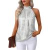 image:imageRoseSeek Womens Metallic Sleeveless Halter Tops Pleated Elegant Tank Top Casual Summer Work ShirtsSilver