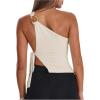 image:imageRoseSeek Womens One Shoulder Cut Out Tank Top Elegant Asymmetrical Knot Sleeveless Tops Going Out OutfitsApricot