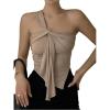 image:imageRoseSeek Womens One Shoulder Twist Front Tank Top Sleeveless Fitted Ruched Going Out Tops Date Night OutfitKhaki