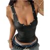 image:imageRoseSeek Womens PU Leather Punk Tank Top Grommet Eyelet Sleeveless Slim Fitted Party Night Out TopBlack