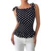 image:imageRoseSeek Womens Polka Dots Cami Tops Ruffle Hem Boat Neck Peplum Slim Fit Elegant TopsBlack