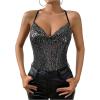 image:imageRoseSeek Womens Sequin Cami Top Slim Fit Spaghetti Strap Tops V Neck Sleeveless TopsBlack