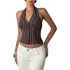 image:imageRoseSeek Womens Striped Backless Halter Tops Button Down V Neck Crop Suit Vest Dressy Blazer TopsBrown