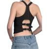 image:imageRoseSeek Womens Striped Cut Out Open Back Waistcoat Button Down V Neck Sleeveless Crop Vest TopBlack