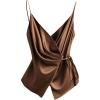 image:imageRoseSeek Womens Tie Side Wrap Camisole Tops Spaghetti Strap V Neck Elegant Blouses ShirtsBrown