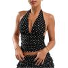 image:imageRoseSeek Womens Y2K Polka Dots Backless Halter Tops Sleeveless Ruched Fitted Low Cut Crop TopBlack