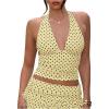 image:imageRoseSeek Womens Y2K Polka Dots Backless Halter Tops Sleeveless Ruched Fitted Low Cut Crop TopYellow