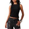 image:imageRoseSeek Womens Y2k Grommet Ribbed Knit Tank Top Mock Neck Sleeveless Summer Crop TopsBlack