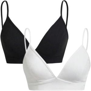 image:imageRoseSeek Womens 2 Pack Triangle Cup Bra Cropped Camisole Tops Spaghetti Strap Cami TopsMulticolor