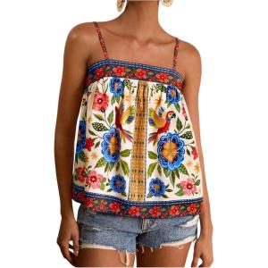image:imageRoseSeek Womens Boho Floral Camisole Tops Graphic Spaghetti Strap Tank Top Beach Vacation ClothesBlue Floral