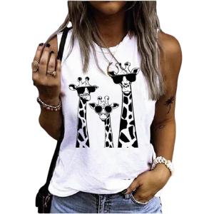image:imageRoseSeek Womens Cute Giraffe Printed Tank Top Funny Summer Animal Graphic Sleeveless Tee ShirtWhite