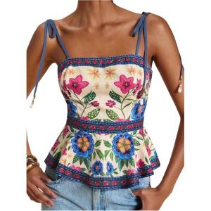 image:imageRoseSeek Womens Floral Going Out Cami Top Sleeveless Spaghetti Strap Camisole Peplum Summer TopsMulticolor