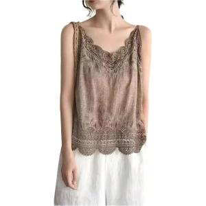 image:imageRoseSeek Womens Lace Trim Cami Tops Spaghetti Strap V Neck Sleeveless Tank Tops Y2k Vintage Retro CamisoleCoffee Brown