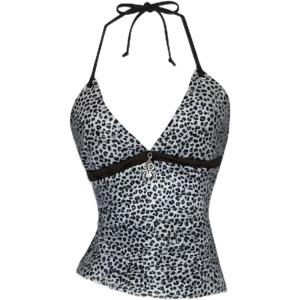 image:imageRoseSeek Womens Leopard Print Halter Tops Gothic Deep V Neck Sleeveless Music Festival Crop TopGrey