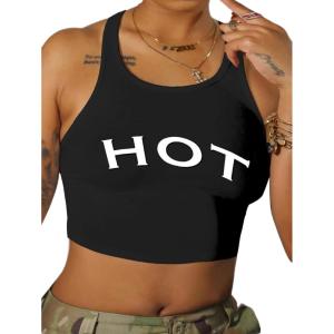 image:imageRoseSeek Womens Letter Print Sleeveless Tank Top Scoop Neck Slim Fit Crop Tops ShirtsLetter Black