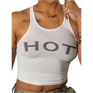 image:imageRoseSeek Womens Letter Print Sleeveless Tank Top Scoop Neck Slim Fit Crop Tops ShirtsWhite
