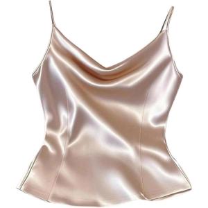 image:imageRoseSeek Womens Satin Cami Tops Cowl Neck Sleeveless Camisole Elegant Tops Summer OutfitsApricot